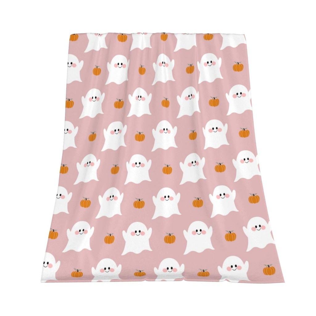 GardEssere Halloween Throw Blanket Cute Ghost Pumpkin Pink Flannel Blanket Ultra-Soft Fluff