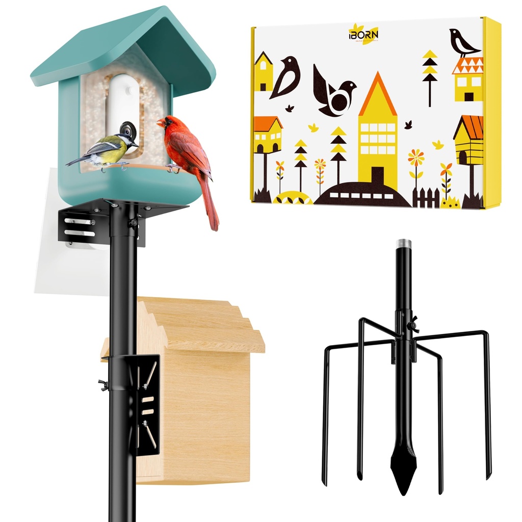 iBorn Camera Bird Feeder Pole 3in1 Compatible Bird Feeder Poles for Outdoors Heavy Duty