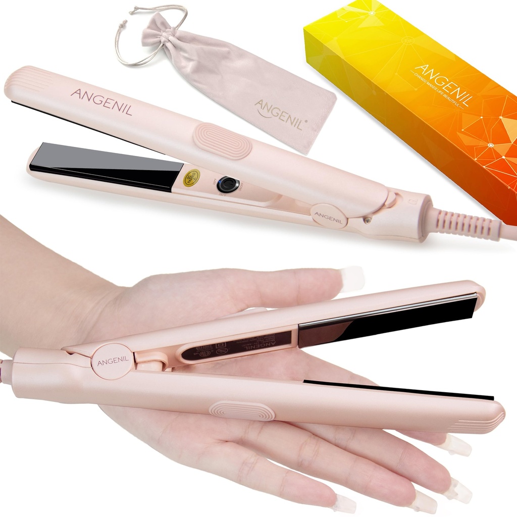 ANGENIL Ultra Mini Titanium Ceramic Flat Iron for Short Hair, Mini Dual Voltage Hair Straightener