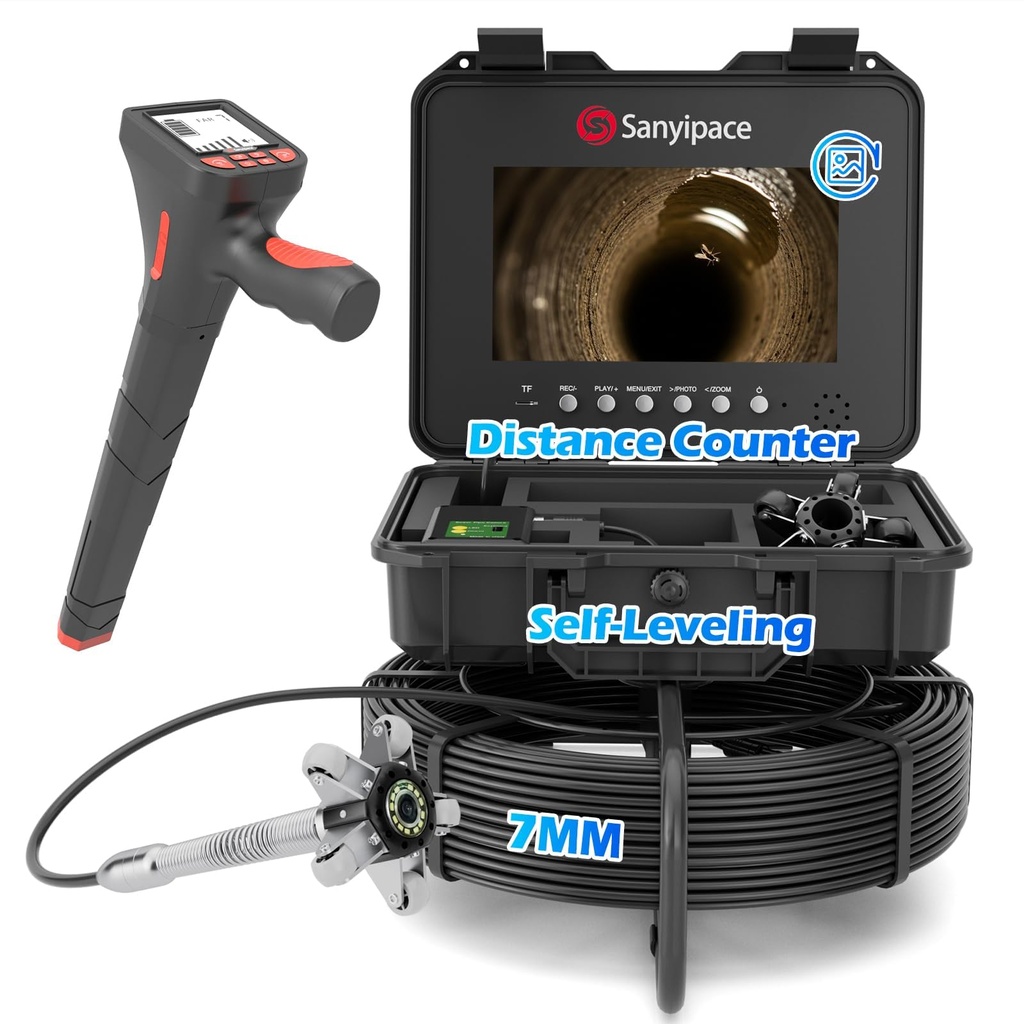 Sanyipace Sewer Inspection Camera, 50M Drain Camera with Pipe Locator, Self-Leveling, 512Hz