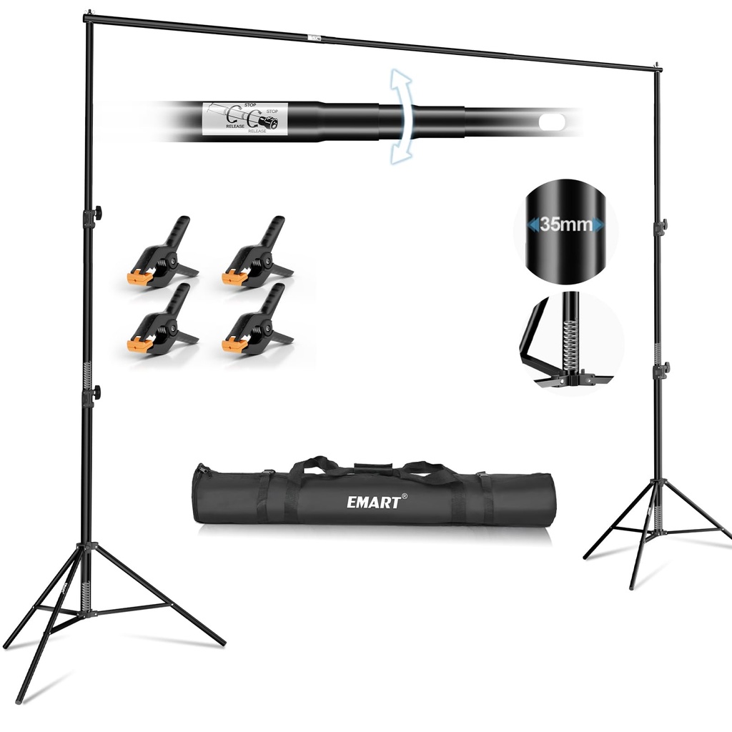 EMART Backdrop Stand 3 x 3m/ 10 x 10 ft, Heavy Duty Background Support Adjustable Photograph