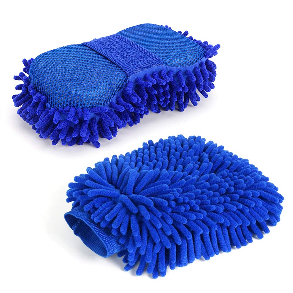SteelFever Set of 2 Car Wash Cleaning Kit, Microfiber Chenille Cleaning Sponge Built in Han