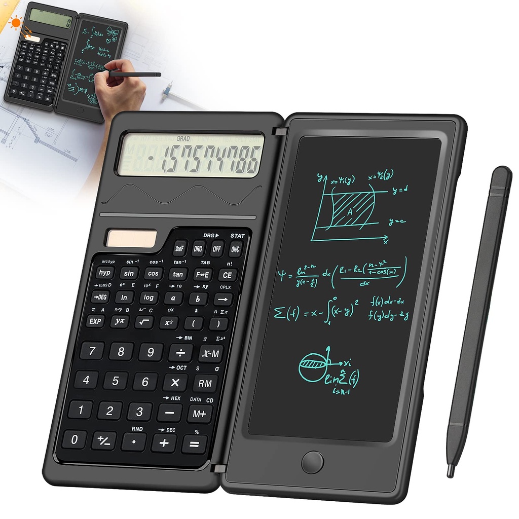 Solar Scientific Calculator with 6 inch Writing Pad 10-Digit Foldable Calculator with Solar