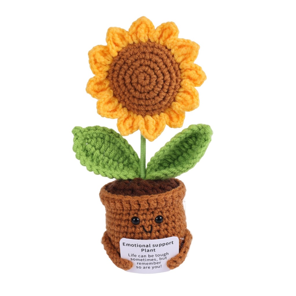 TOYMIS Crochet Sunflower, Cute Crochet Sunflower Decoration with Encouragement Card Emotion