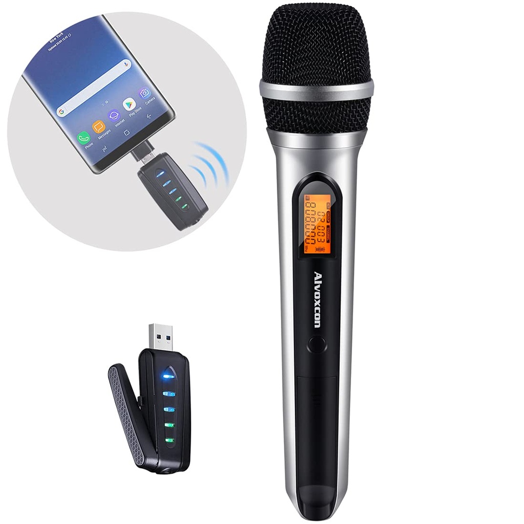 Alvoxcon USB Wireless Microphone, UHF Dynamic mic for Android, PC Computer, Laptop, PA, Pod