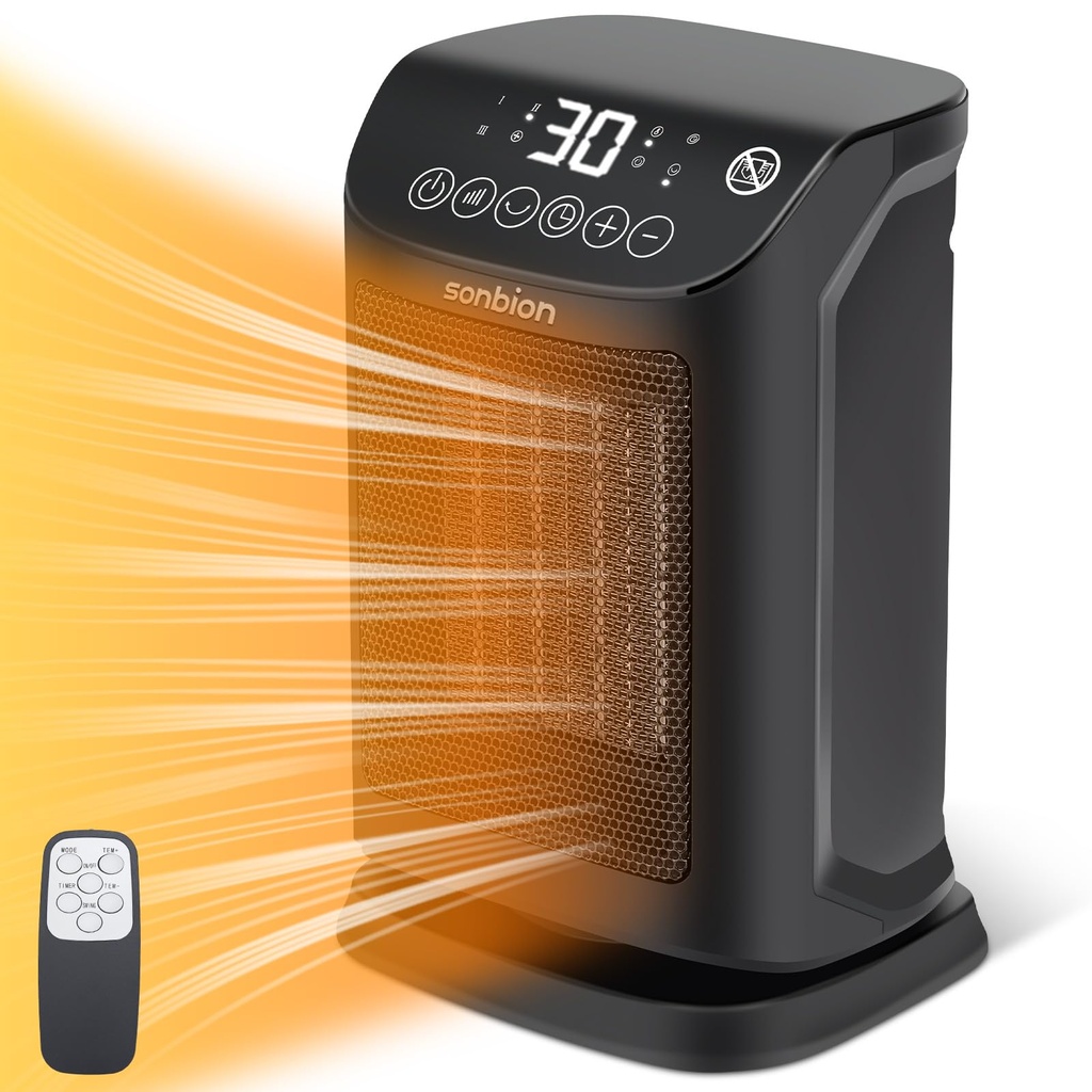 SONBION Small Electric Heater, 1800W Portable Fan Heater with Thermostat, Space Heater for