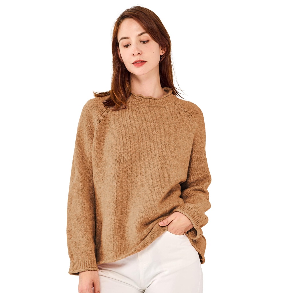 Simple&Opulence Ladies' Jumpers,Wool Blend Rolled Edge Crew Neck,Knitted Top for Women,Basi