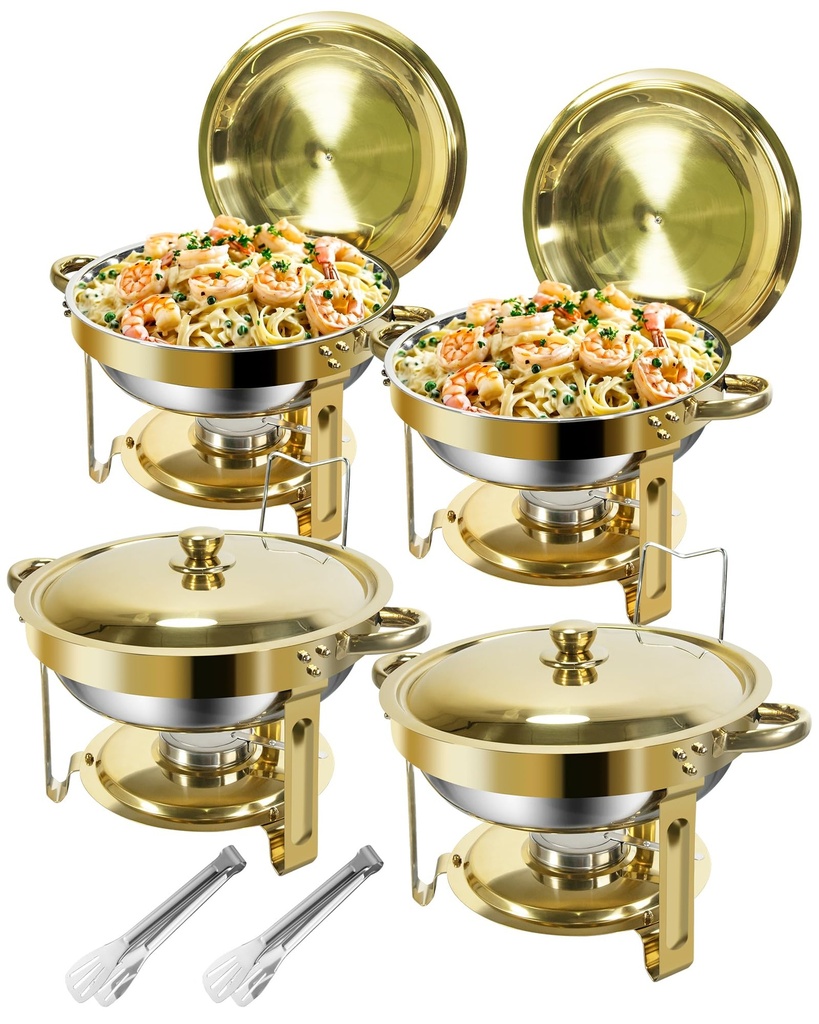 WENMILY Gold Chafing Dish Buffet Set 5L [Robust and Easy Assembly],4 Pack Round Chafing