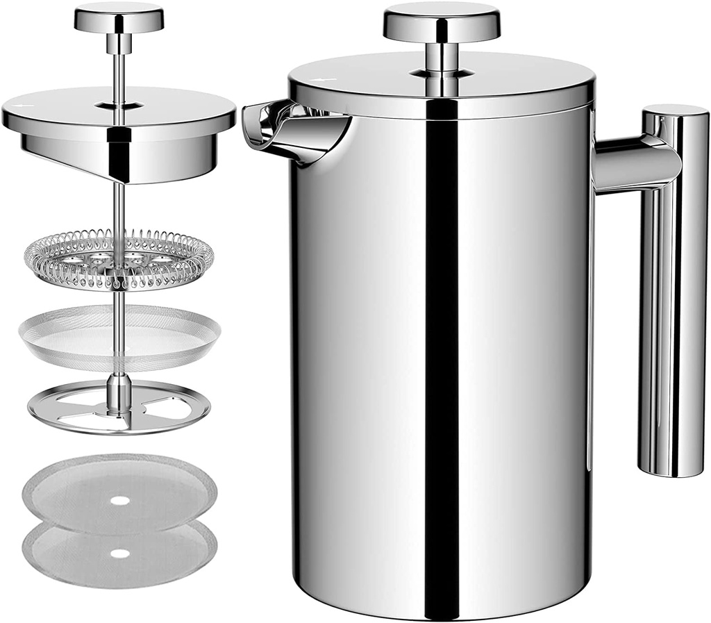MaxMiuly Cafetiere Stainless Steel Coffee Press Double Wall French Press 4 Cup 