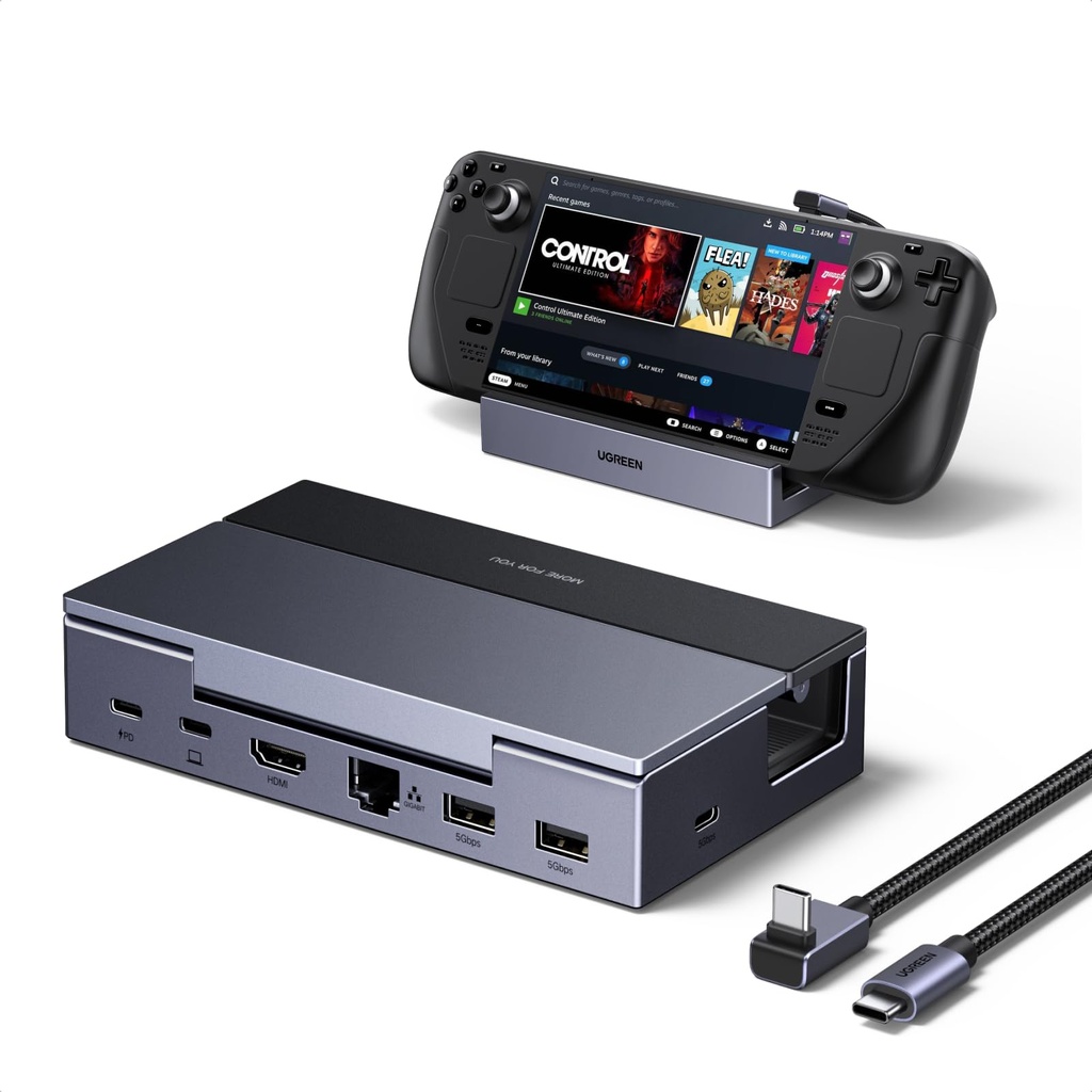 UGREEN Steam Deck Dock (6-in-1), 4K@120Hz HDMI, 100W PD, 1Gbps Ethernet, USB-A & C Ports, Ad