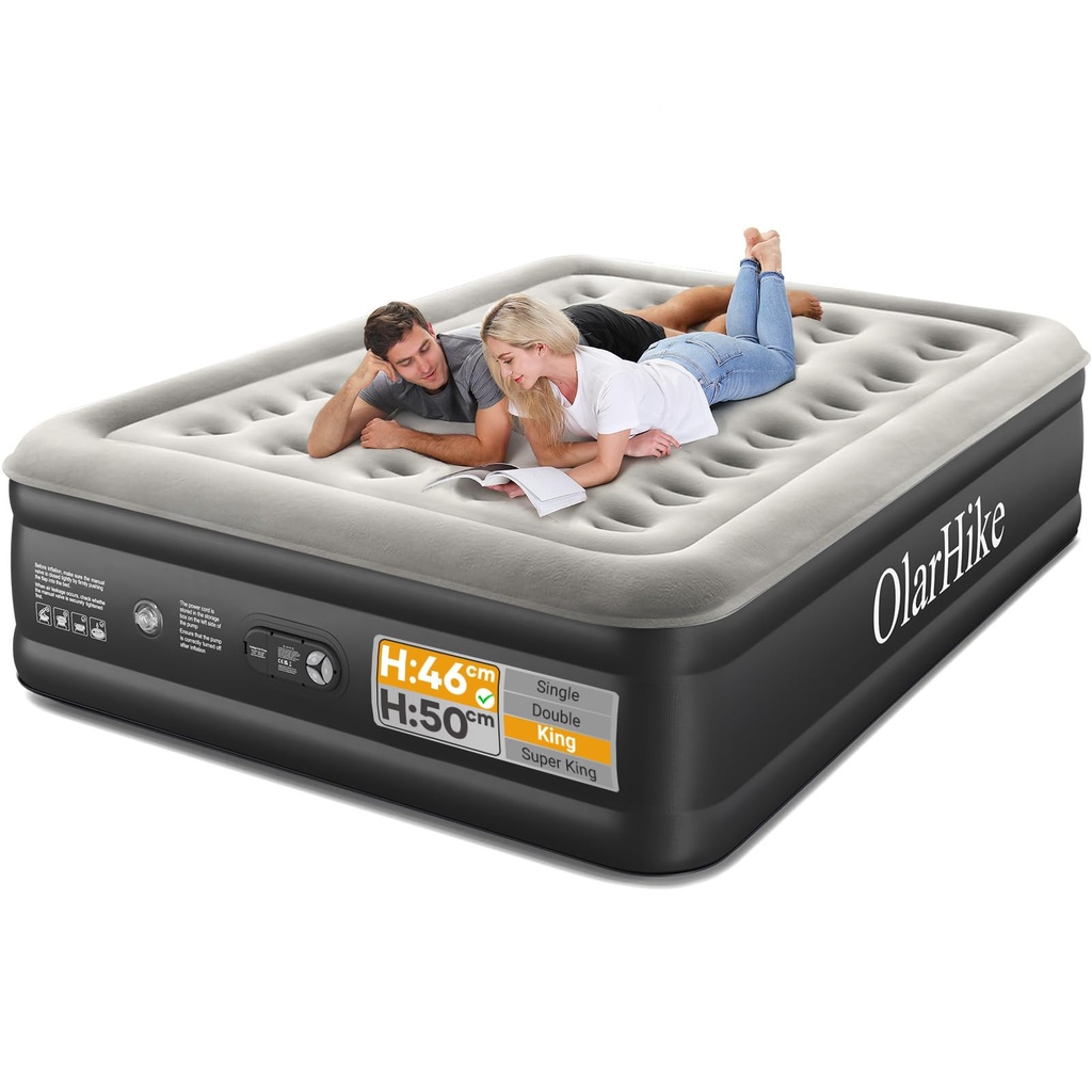OlarHike King Size Airbed, Inflatable Mattress, Air Bed with Built in Pump, Blow Up Mattres