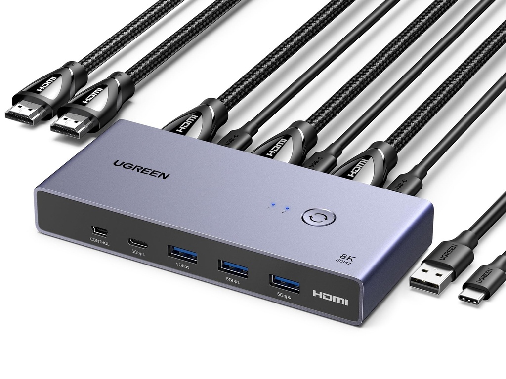 UGREEN 8K@60Hz HDMI KVM Switch, KVM Switcher Support 4K@120Hz, 4 Port USB3.0 Switcher [1 USB