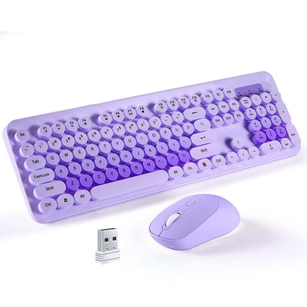 SOPPY Wireless Keyboard and Mouse Combo, 2.4GHz Retro Typewriter Keyboard, Round Keycaps,US