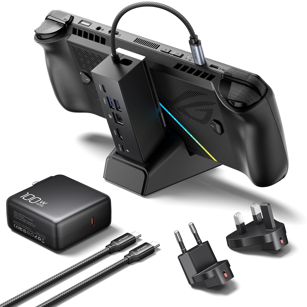 JSAUX Docking Station & 100W Charger for ROG Xbox Ally X (2025)/ROG Ally X/Steam Deck/Legion