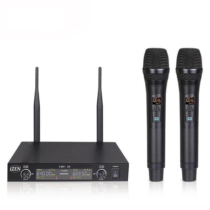 iZEN Wireless Microphone System Dual Channel UHF Cordless Handheld Dynamic Mics with Receive