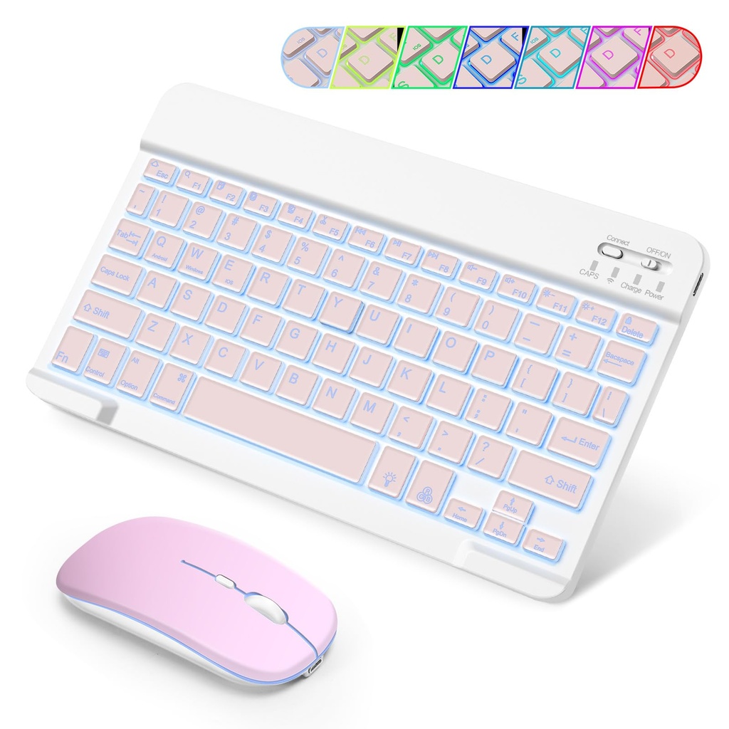 SOPPY Portable Bluetooth Keyboard and Mouse with Backlight, Rechargeable Mini Keyboard, Wir