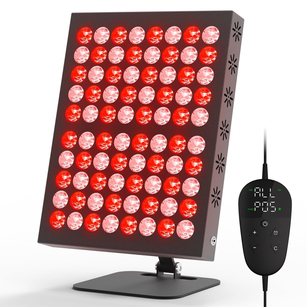 Hottoerak Red Light Panel, 660nm & 850nm Infrared Lamp, 62W Red Light Lamp with 80LEDs, 10/2