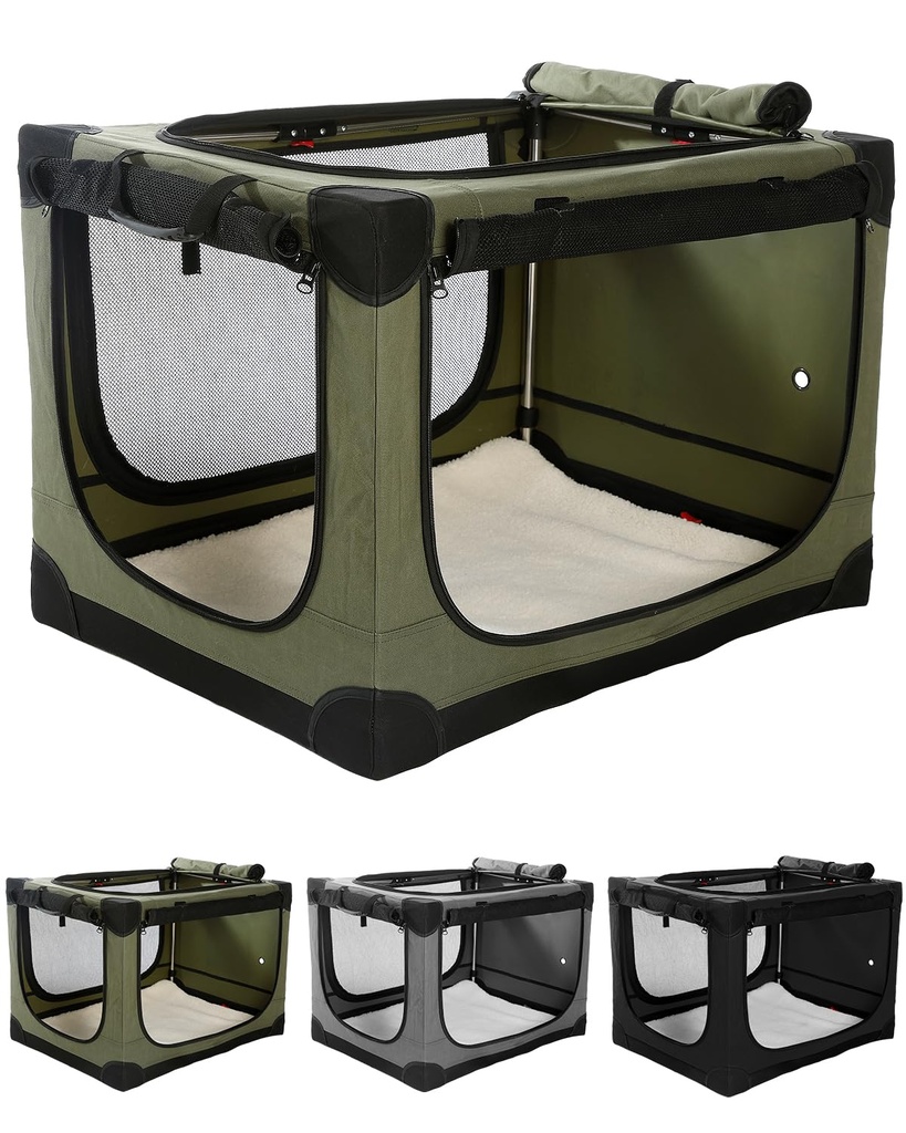 derimkcoa 83 * 64 * 64CM Collapsible Travel Dog Crate, Portable Soft Dog Kennel for Medium L