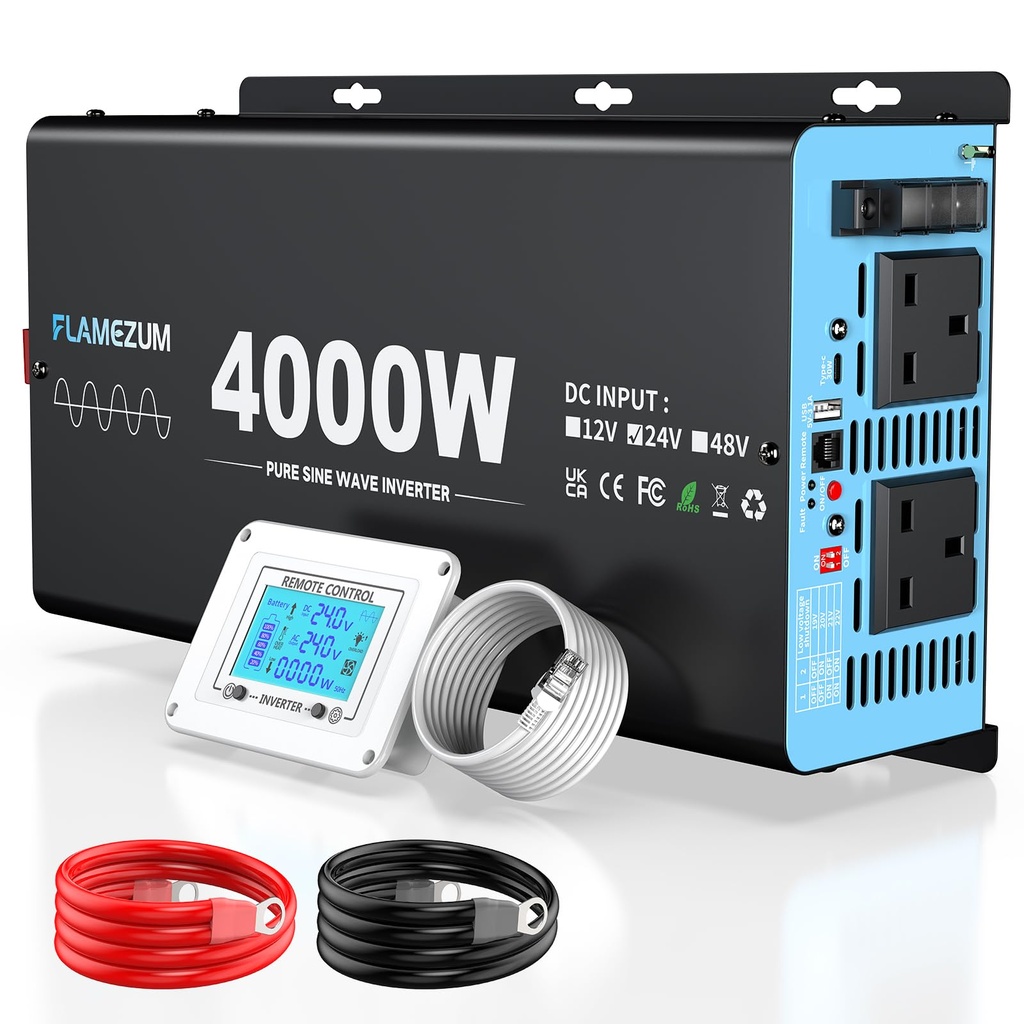 Pure Sine Wave Inverter 4000W/8000W DC 24V to AC 240V Voltage Converter with LCD Remote Control