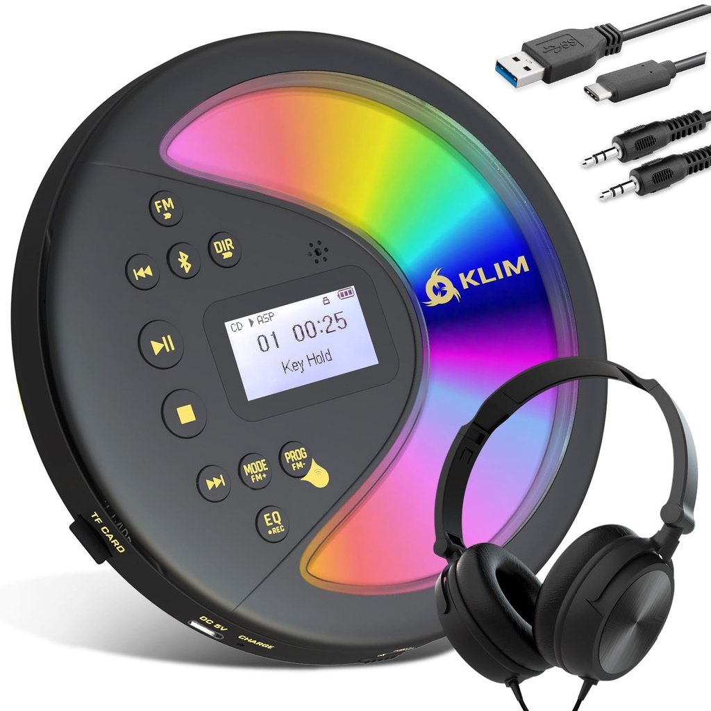 KLIM Discover with Headphones - Portable CD Player with Long-Lasting Battery - New - Radio F