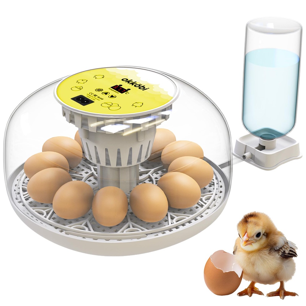 Okkobi M12 - Egg Incubator with Automatic Turning and Humidity Control - 12/24 Eggs, 360Ã‚Â°