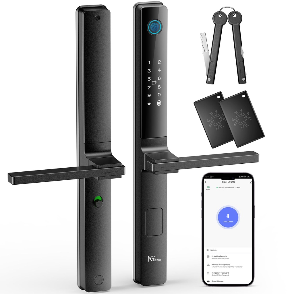 NGTeco Smart Door Lock with Handles, Fingerprint Keyless Security Entry Door Lock, Passcode,