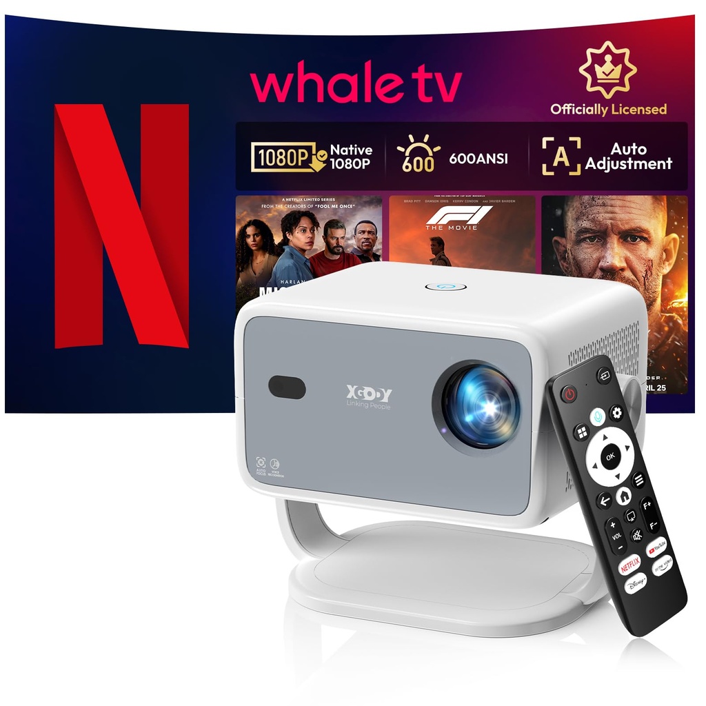 [Compatible with Netflix & Auto Focus/Keystone] Xgody N6 Projector Native 1080P 4K