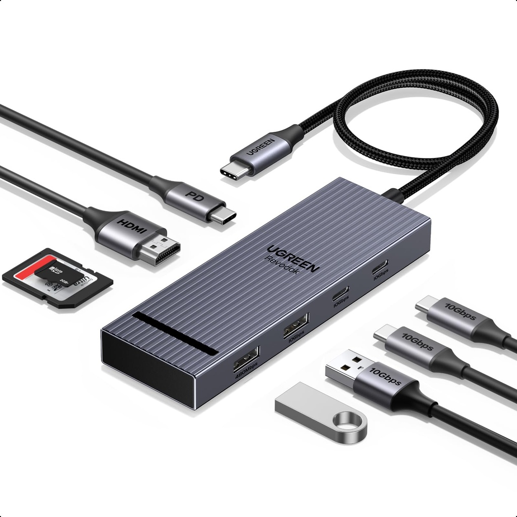 UGREEN USB C Hub, 8-in-1 4K@60Hz HDMI to USB-C Adapter, 170MB/s microSD SD Card Reader, 3x 1