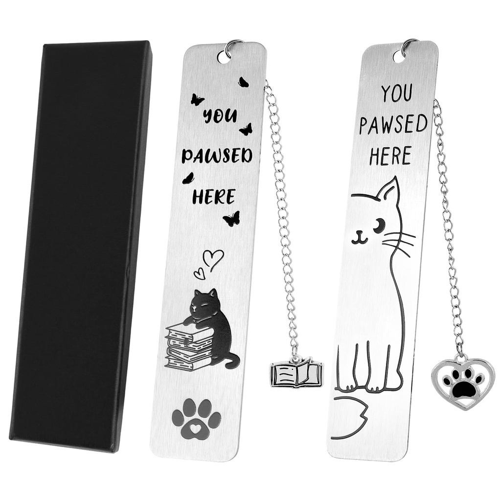 GTNCE Cat Bookmarks for Women 2 Pieces Stainless Steel Cute Metal Book Marks Cat Lovers Gif