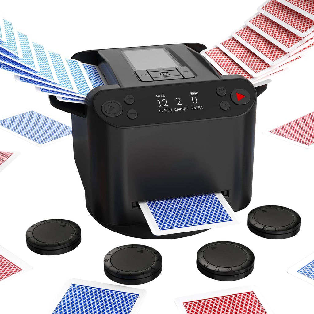 KPAW 2-in-1 Automatic Card Shuffler & Dealer - Support 12 Players, 4 Drawing Remotes, Built