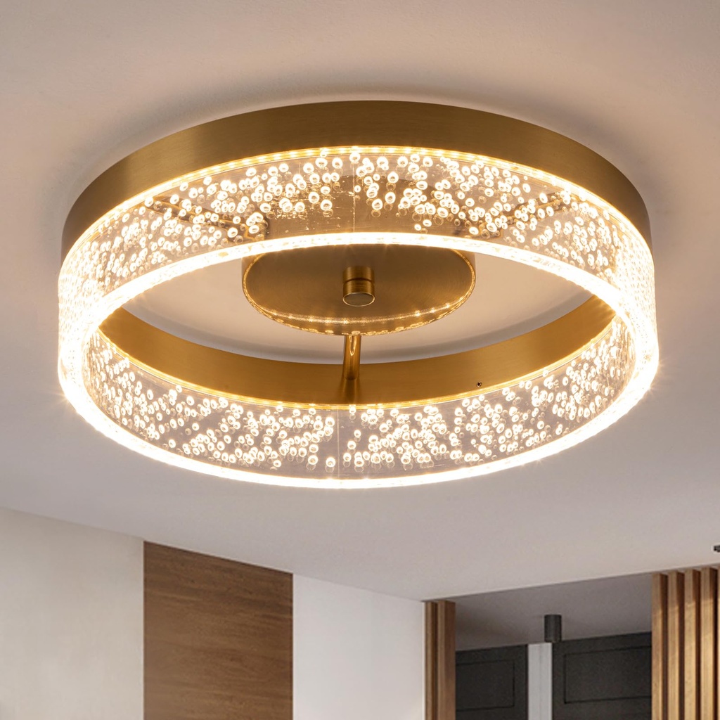 Qcyuui LED Ceiling Light, 20W Flush Mount Kitchen Lighting Gold
