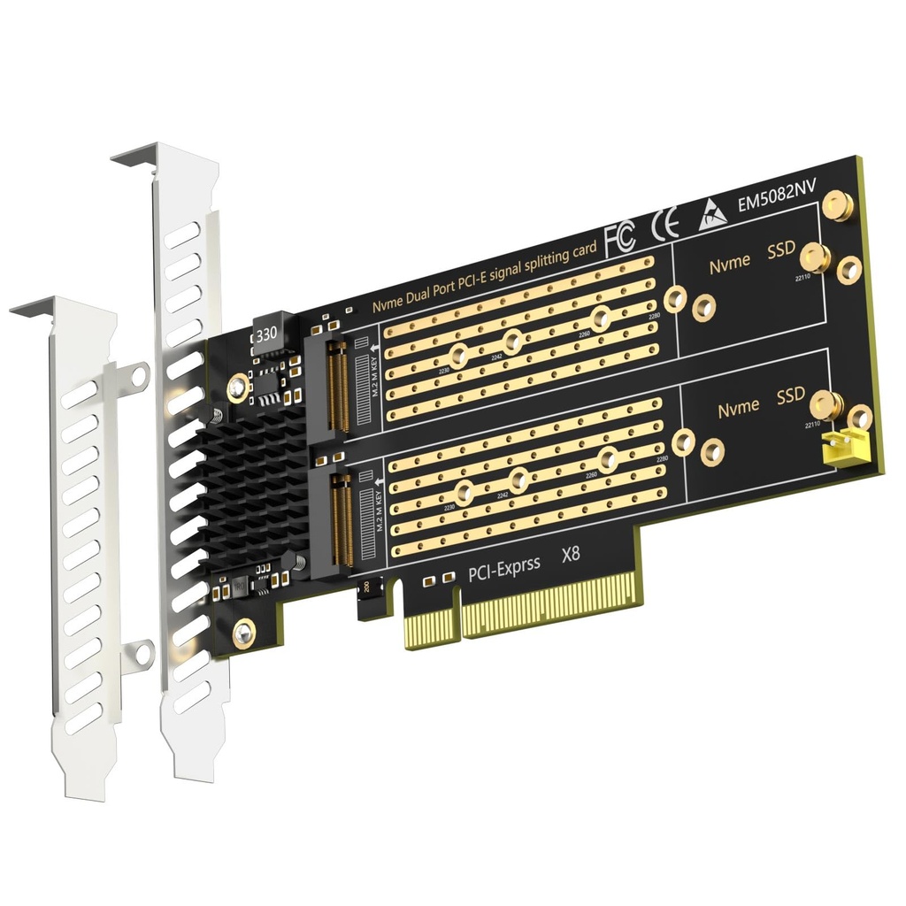 GLOTRENDS PA21 Dual M.2 NVMe to PCIe 4.0 X8 Adapter Without PCIe Bifurcation, Setup Soft M.2