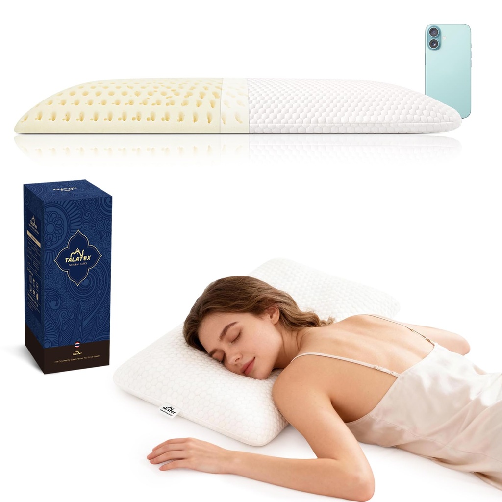 Talatex 7cm Thin Pillow for Front Sleepers - Natural Latex, Neck Pain Relief & Breathable