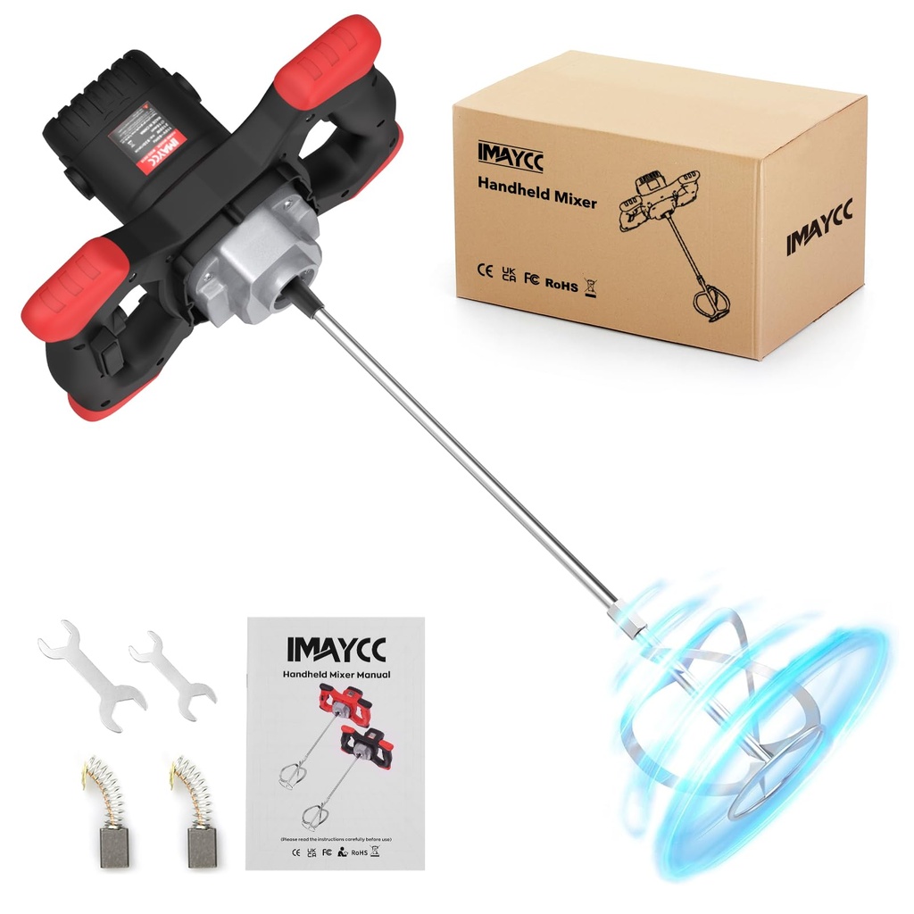 IMAYCC New Portable Concrete Cement Mixer, 2100W Electric Paddle Mixer Adjustable 6 Speed