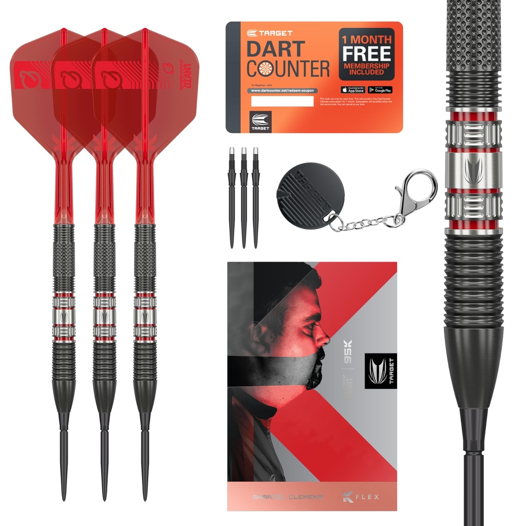 Target Darts Gabriel Clemens 95K Steel Tip Swiss Point Darts, 95% Tungsten Darts with K-Flex