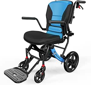 WHLICKS Lightweight Folding Transport Wheelchair for Adults & Seniors, Portable Travel Chair