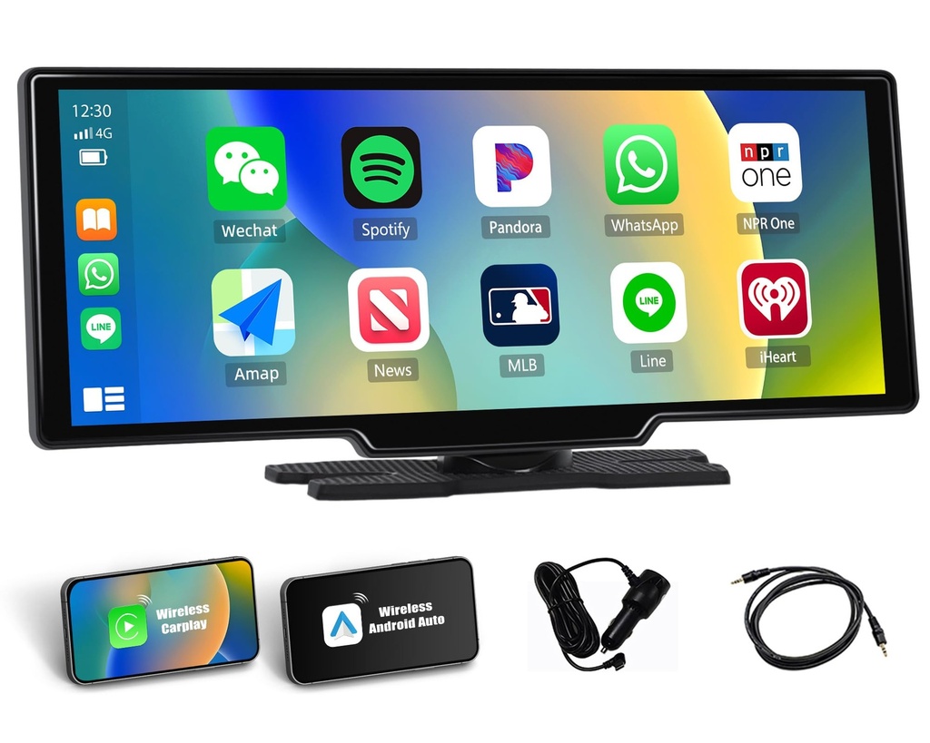 SIXTOP 10.36" Portable Car Stereo with Wireless Apple CarPlay Android Auto, 64GB Card, IPS T