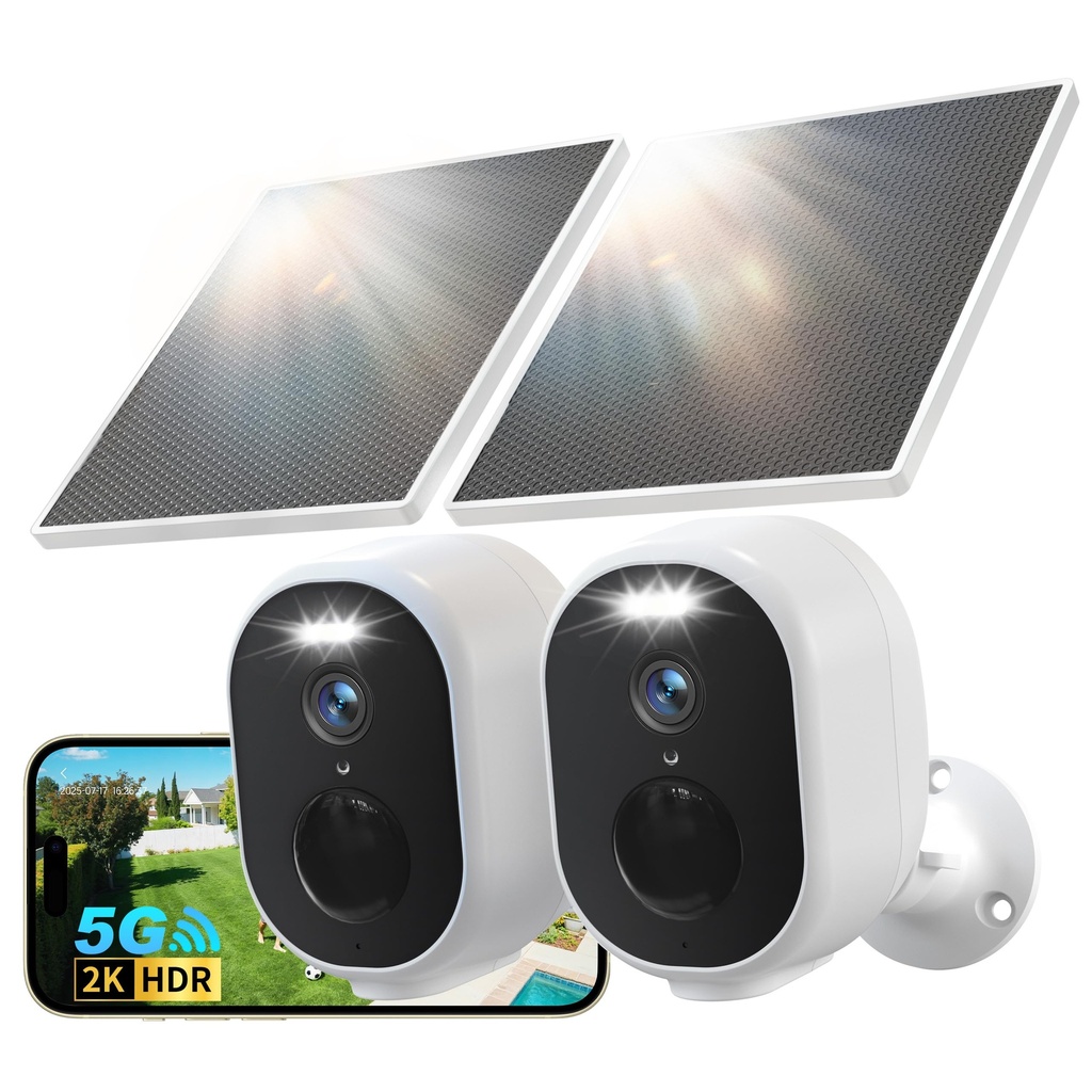 GNCC 2K/4MP Wireless Security Camera Outdoor, 2-Pack WiFi Solar CCTV Cameras for Home/House