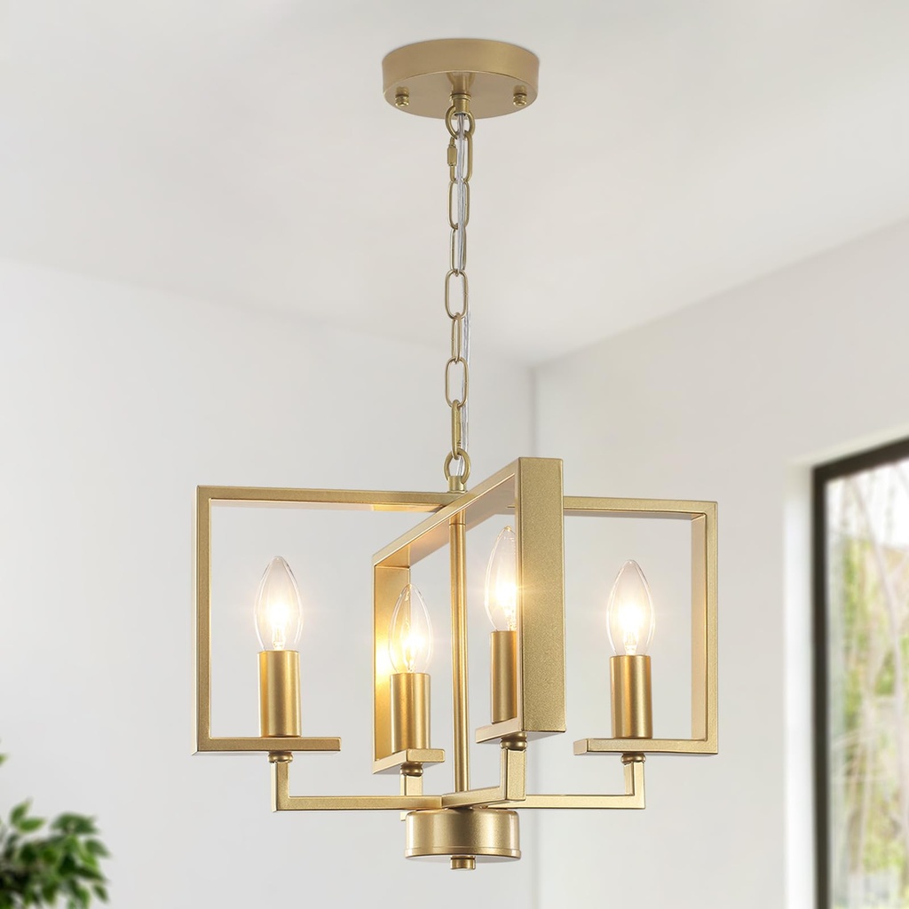 QAREHL Modern Chandeliers Ceiling Light, Industrial Gold Chandelier Height Adjustable Metal
