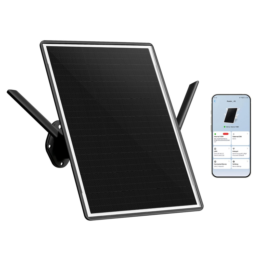 SECUEYE Solar 4G Router, Outdoor LTE Cat.1 Modem, 2.4Ghz WiFi6 Hotspot, VSIM & SIM Card-Slot