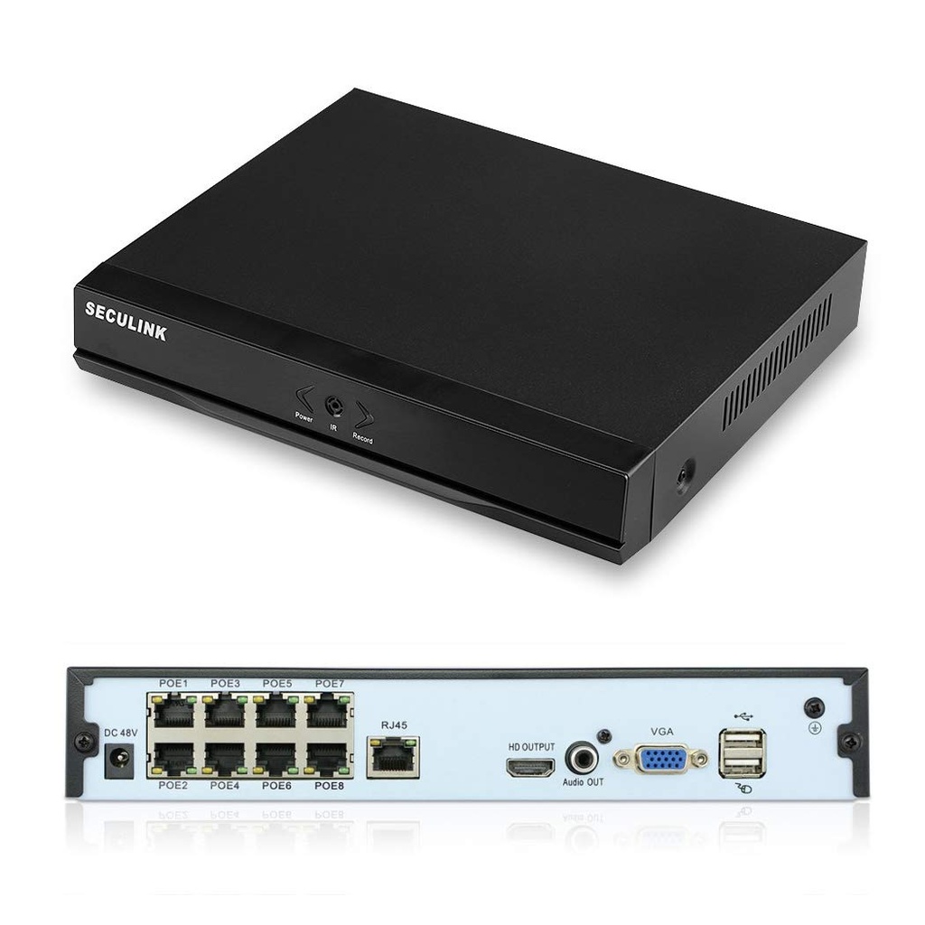 Seculink 8-Channel 4K POE NVR (1080p/3MP/4MP/5MP/8MP) DC48V Network Video Recorder Cloud P2P