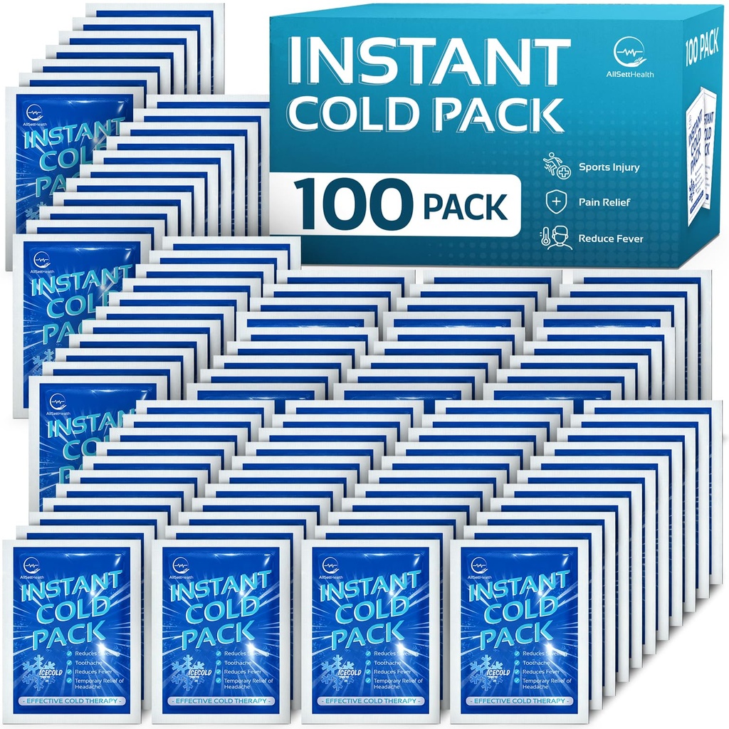 100 Packs - Instant Cold Pack - Disposable Instant Ice Packs for Injuries | Cold Compress