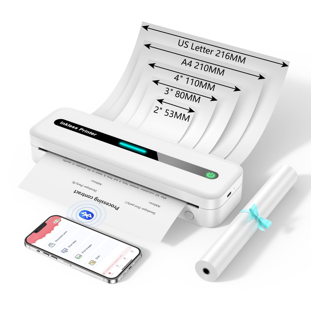 ASprink Upgraded Inkless Portable Printer, Wireless Bluetooth Portable Printer for Travel 