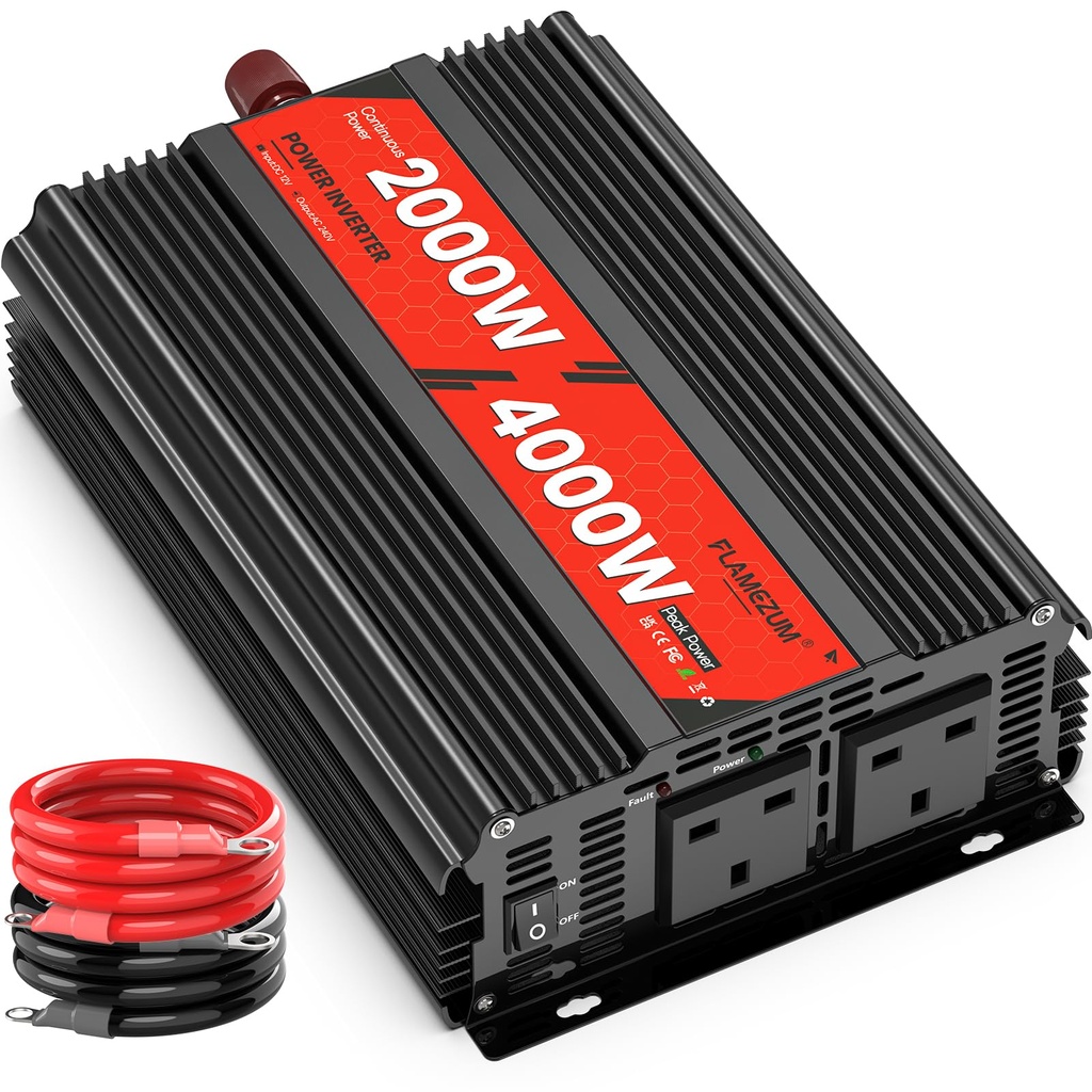 2000W/4000W Power Inverter 12v to 240v,DC to AC Converter With Dual UK Sockets for Car
