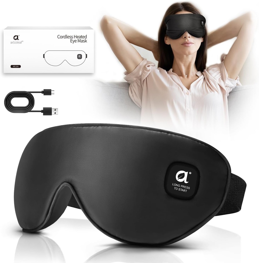 Heated Eye Mask for Dry Eyes, arboleaf Eye Mask for Sleeping Cordless Rechargeable, Blackout