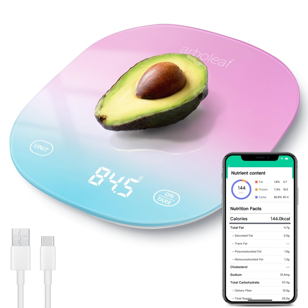 arboleaf Rechargeable Kitchen Scale Digital, Smart Food Weighing Scale with APP, Nutritional