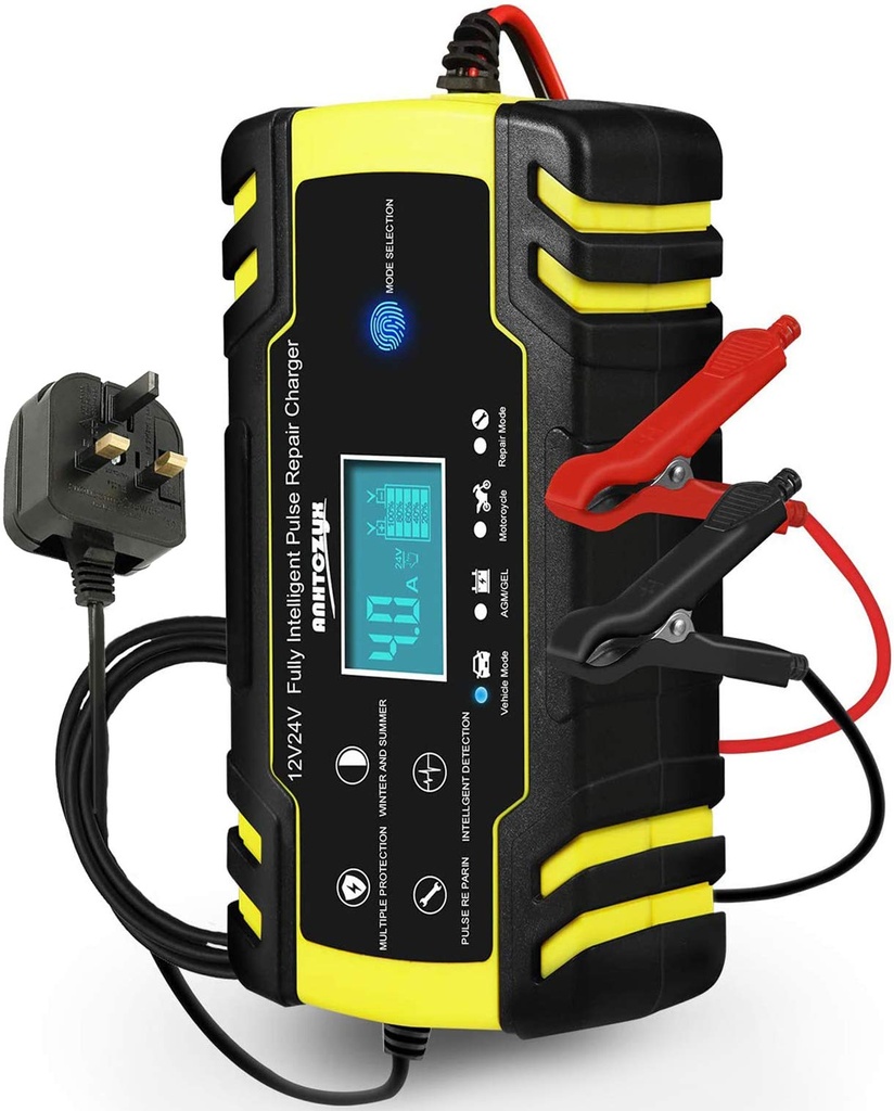 HAUSPROFI 12V/24V 8Amp Automatic Battery Charger with 3-Stage Charging, 6 Modes, LCD Screen