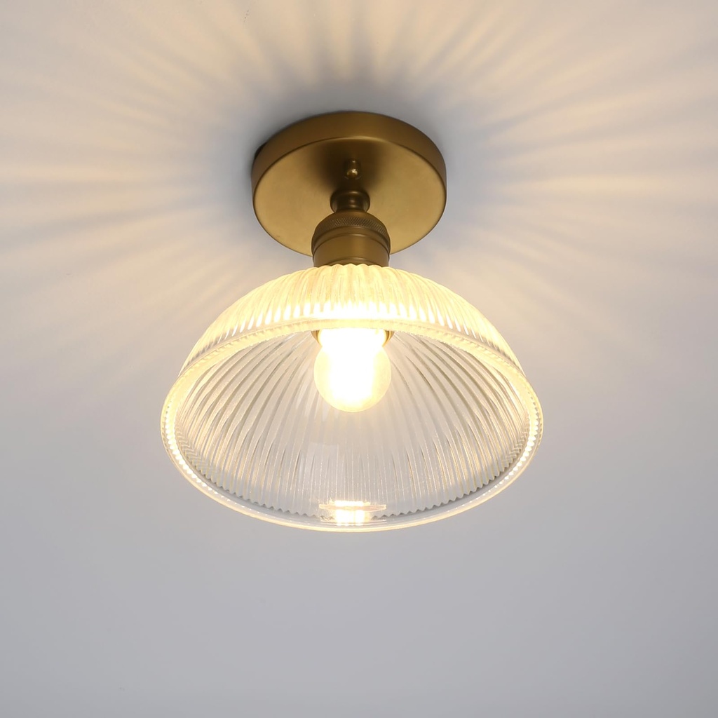 Yosoan Industrial Ceiling Lights, Ribbed Dome Glass Pendant Light, Ceiling Lamp for Kitchen