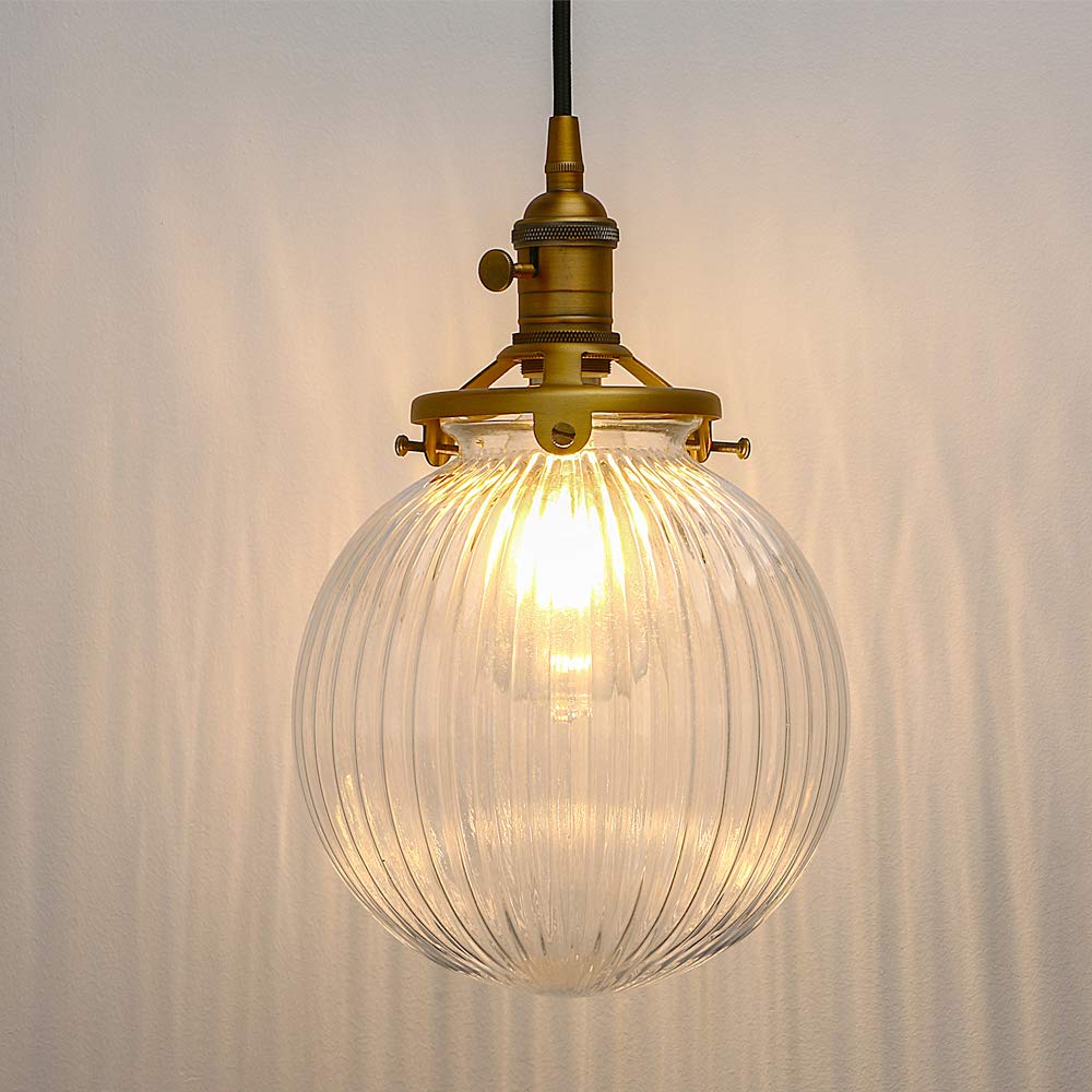 Yosoan Vintage Edison Switch Pendant Light Fiting with Ribbed Globe Glass Shade, Loft Bar 