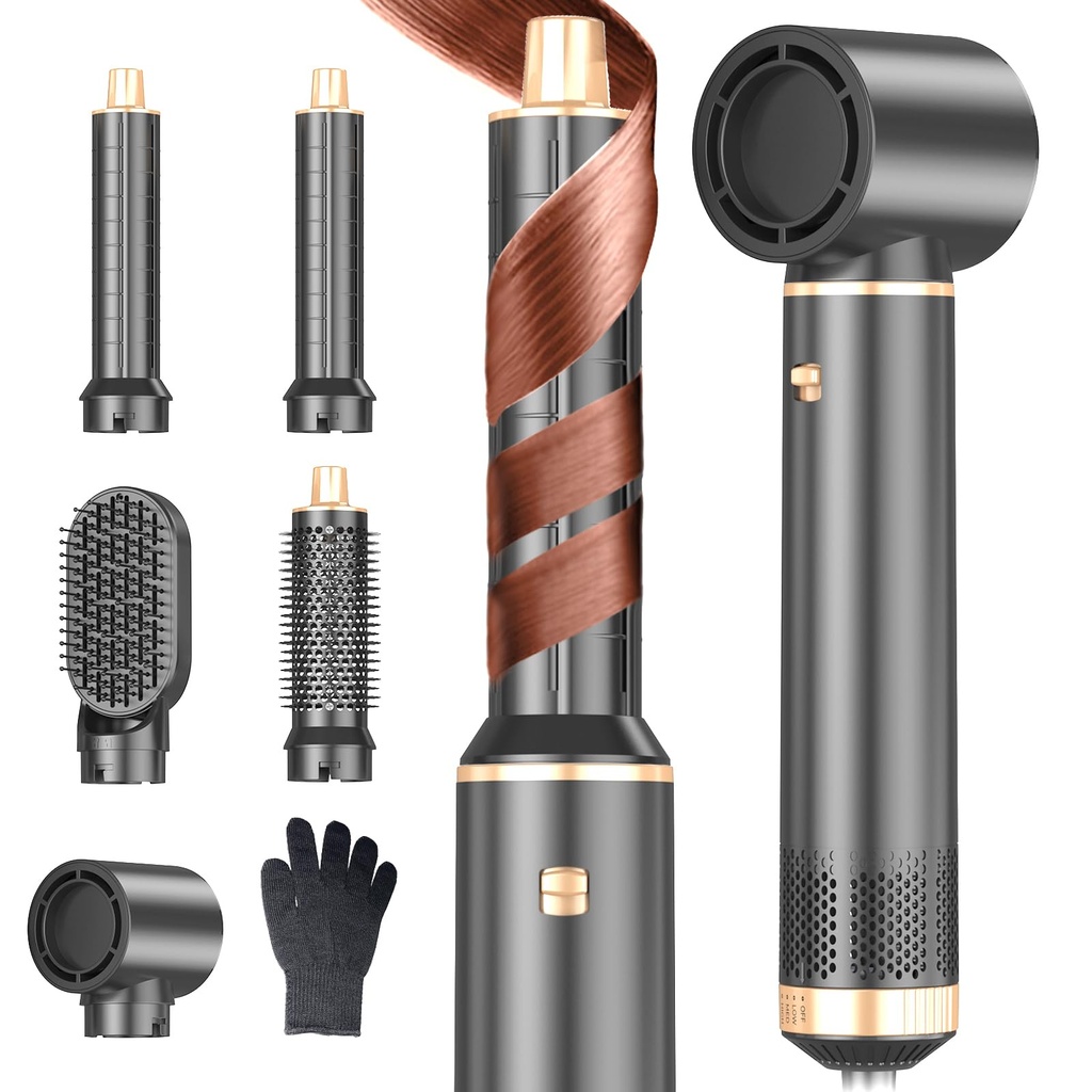 Dryhsip Hair Dryer Brush, 5-in-1 Hot Air Brush, Blow Dryer & Styler with Detachable Heads